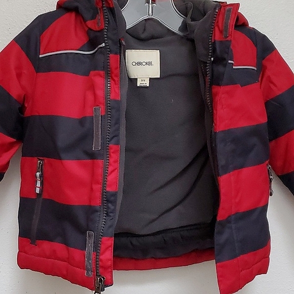 Cherokee Boys Warm Winter Jacket with Black and Red Horizontal Stripes Size 2T - Picture 7 of 14